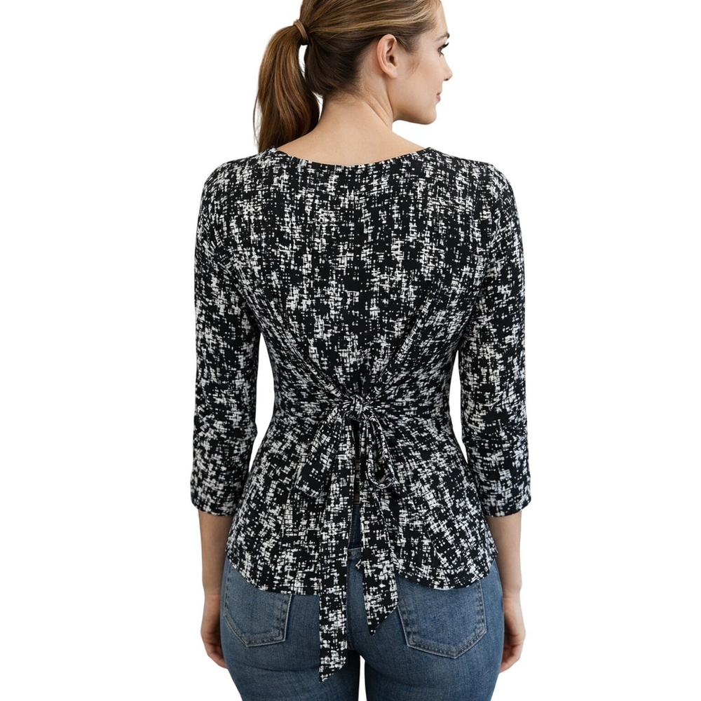 Appleseeds Petite Large Black White Knit Career Top